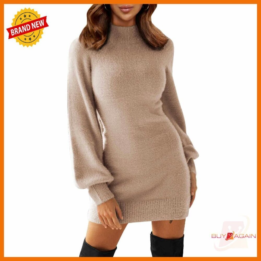 Mock Neck Ribbed Bodycon Sweater Dress Long Sleeve Pullover Mini